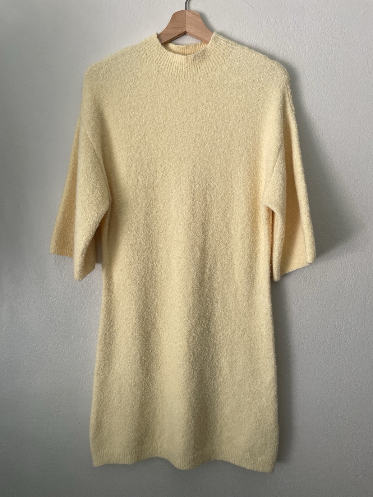 Abercrombie Fitch NWT Women’s Butter Yellow Boucle Knit Dress S Cozy Chic Fuzzy