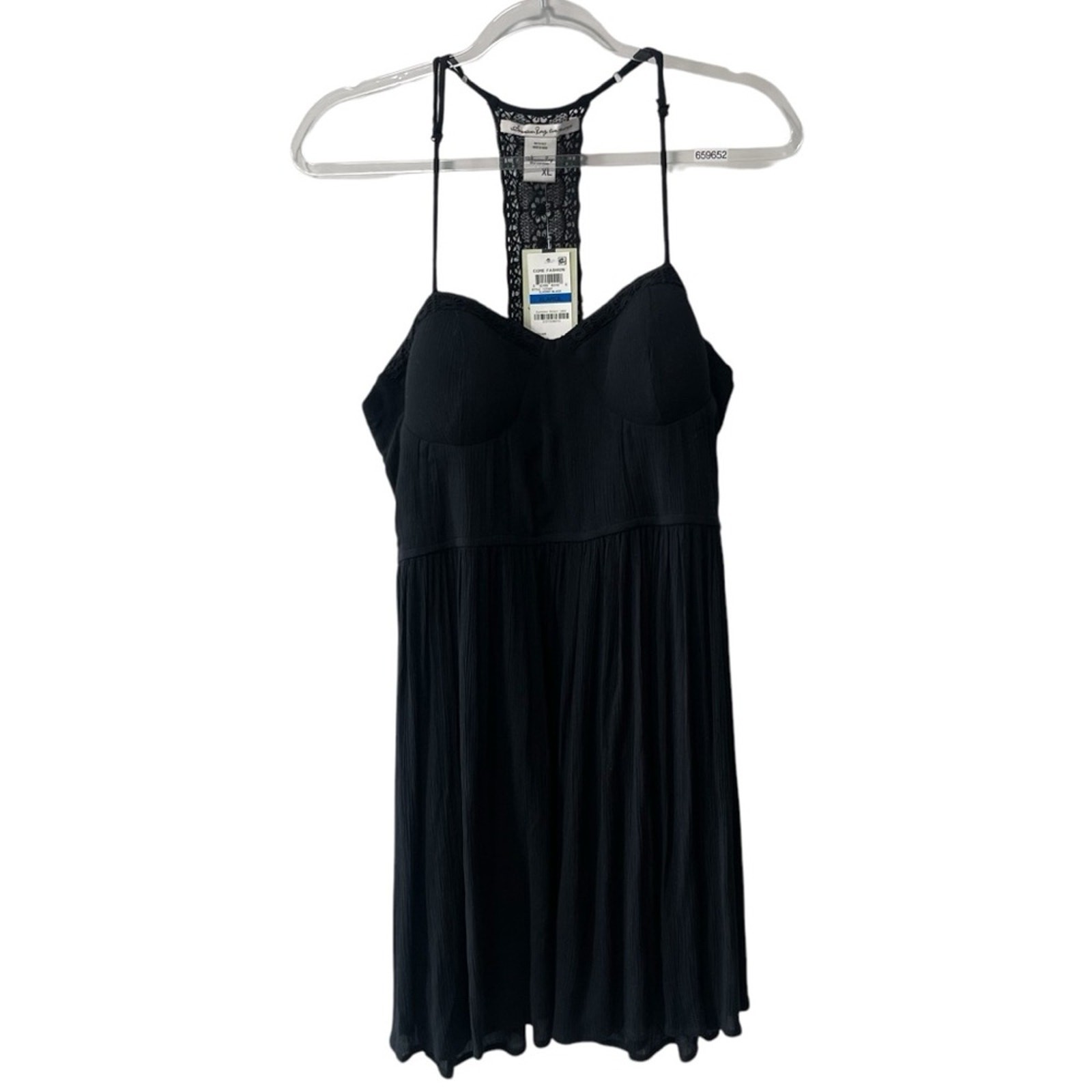 American Rag Lace Trim Racerback Molded Cups Fit and Flare Mini Dress Black XL