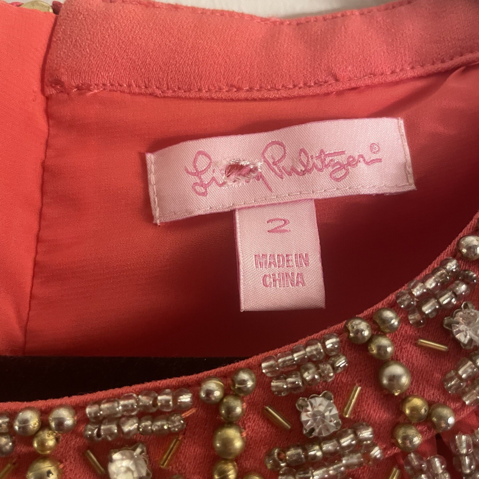 Lilly Pulitzer – Bronte Shift – Watermelon Pink – Beaded Neckline Dress sz 2