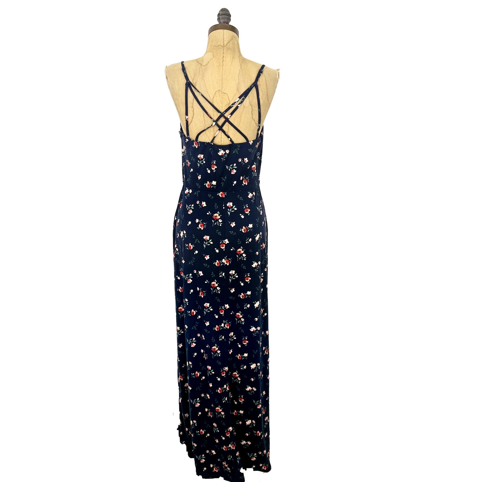 NINE BRITTON Abigail Tank Maxi Dress M Blue Brushed Knit Floral Strappy NWT B19