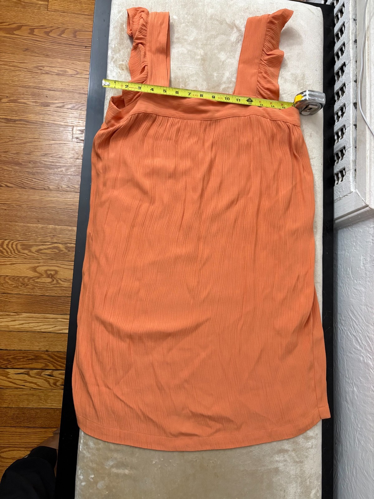 LOFT Ruffle Strap Shift Dress Orange Rust Crinkle Square Neck Mini Tank – SP