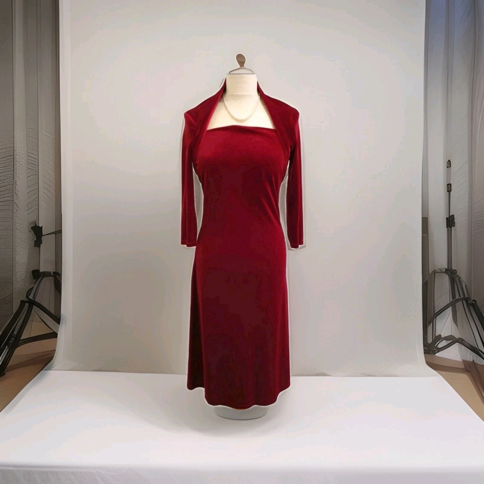 Marks and Spencer Vintage 1940s 1950s Style Red Velvet Dress Size 10 Wedding