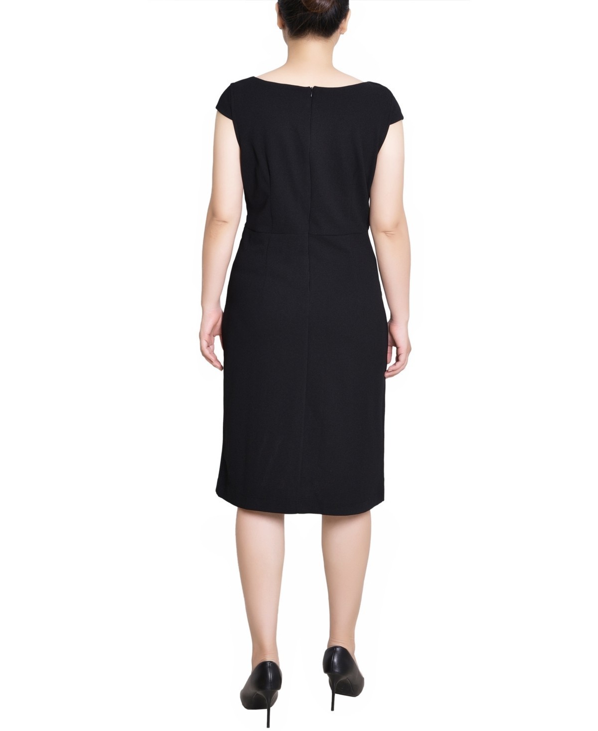 Ny Collection Petite Exposed Zipper Cap Sleeve Dress Women’s PM Black Back Zip