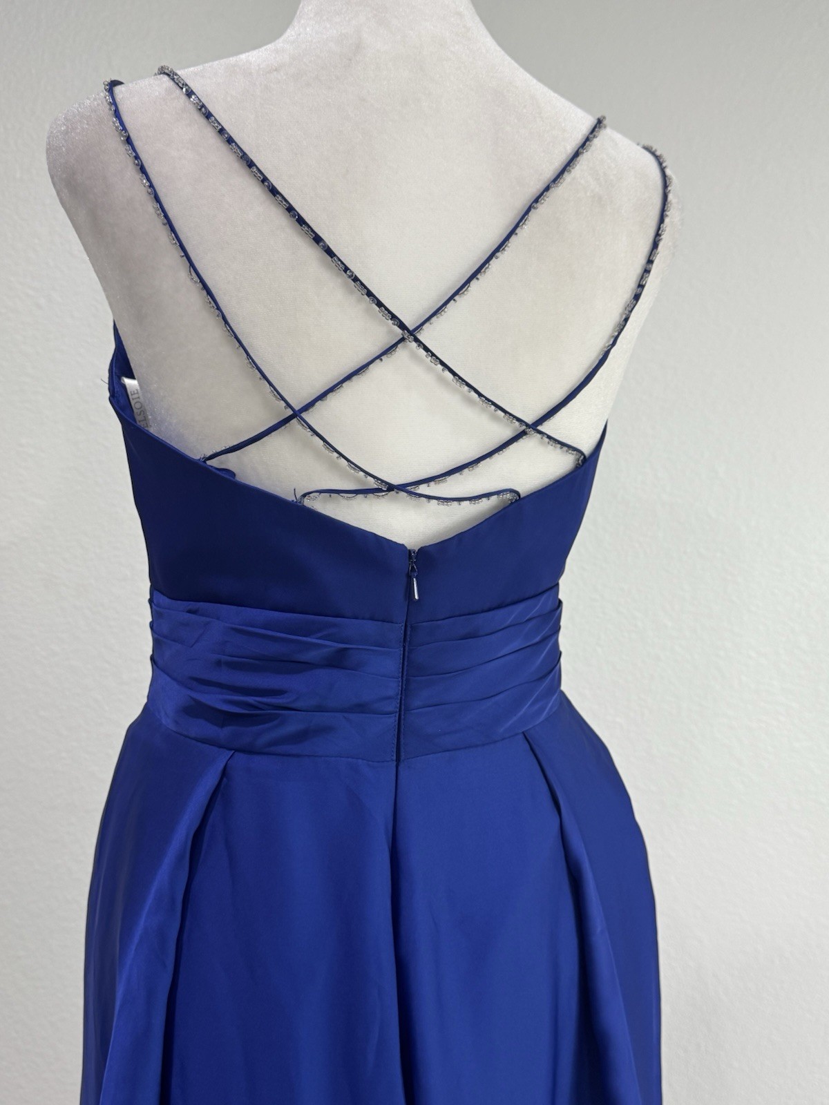 Belsoie Cobalt Blue Gown Size 6 Maxi Beaded Straps Crisscross Back Flowy