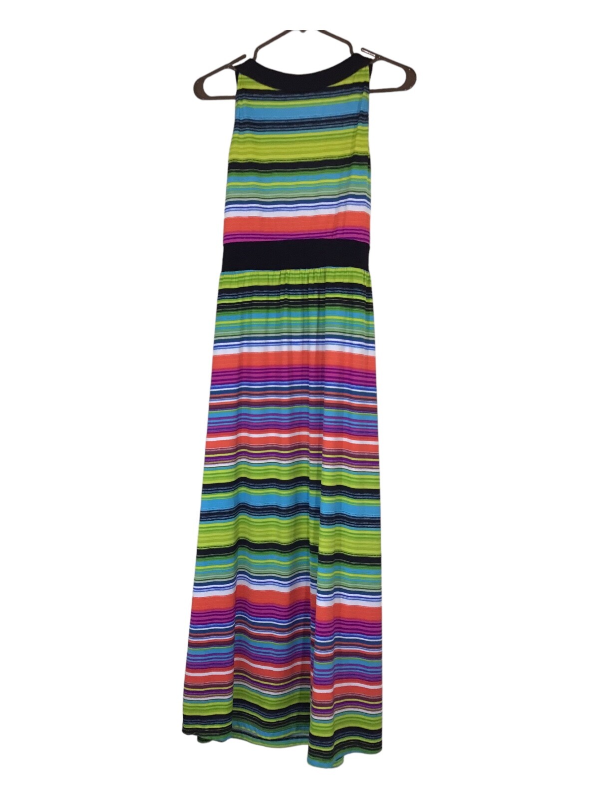 New Directions Petite Large Multicolor Striped Maxi Dress Sleeveless Keyhole Nec
