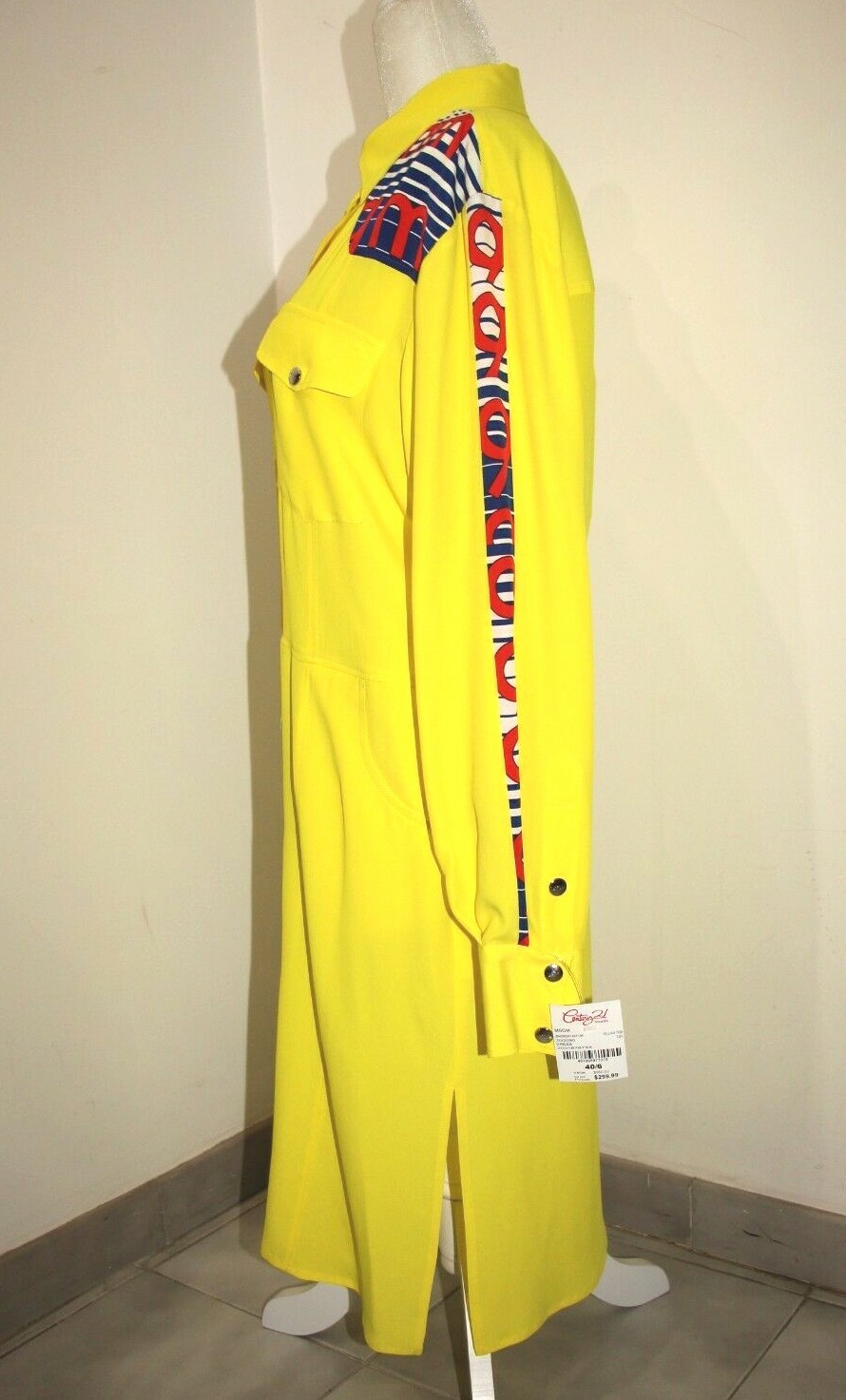MSGM Yellow Chiffon Logo Snaps Shirt Dress sz US 6 / IT 40 $960 Made in Italy