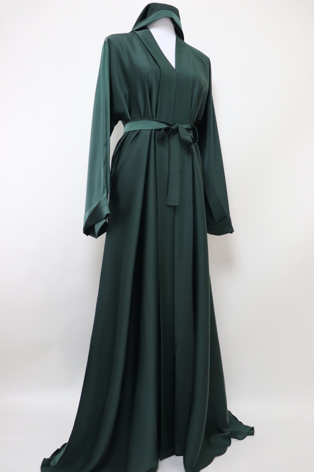 Dubai Abaya Closed Crinkle Semi Flare Umbrella Muslim Modest Dress Emerald