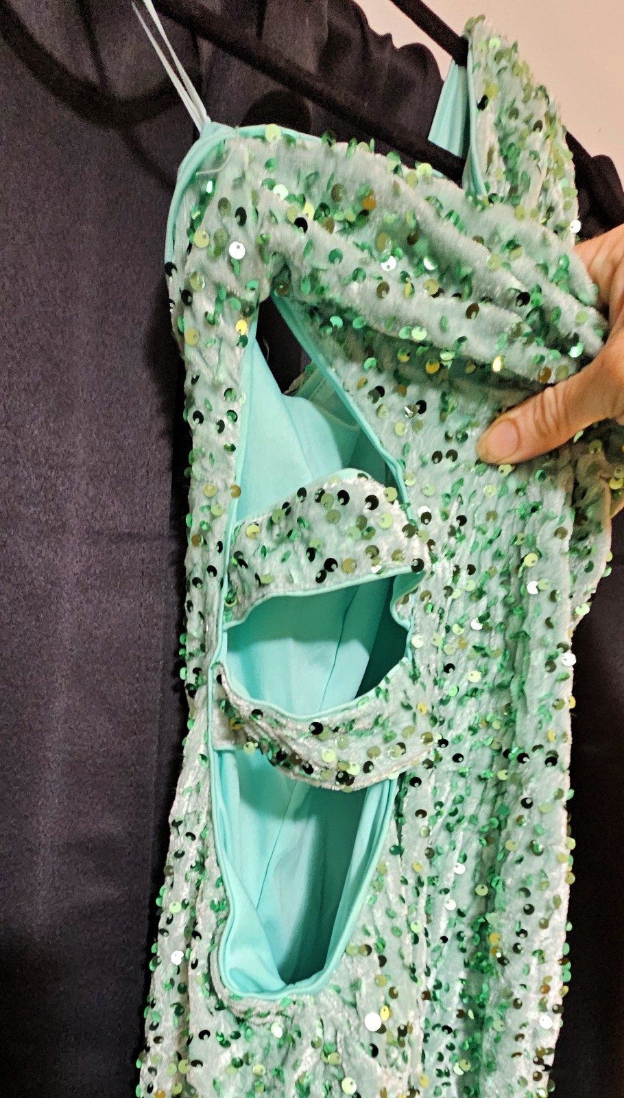 Green Solid Sequin One-Shoulder Sleeveless Long Lined Side Slit Gown Size S