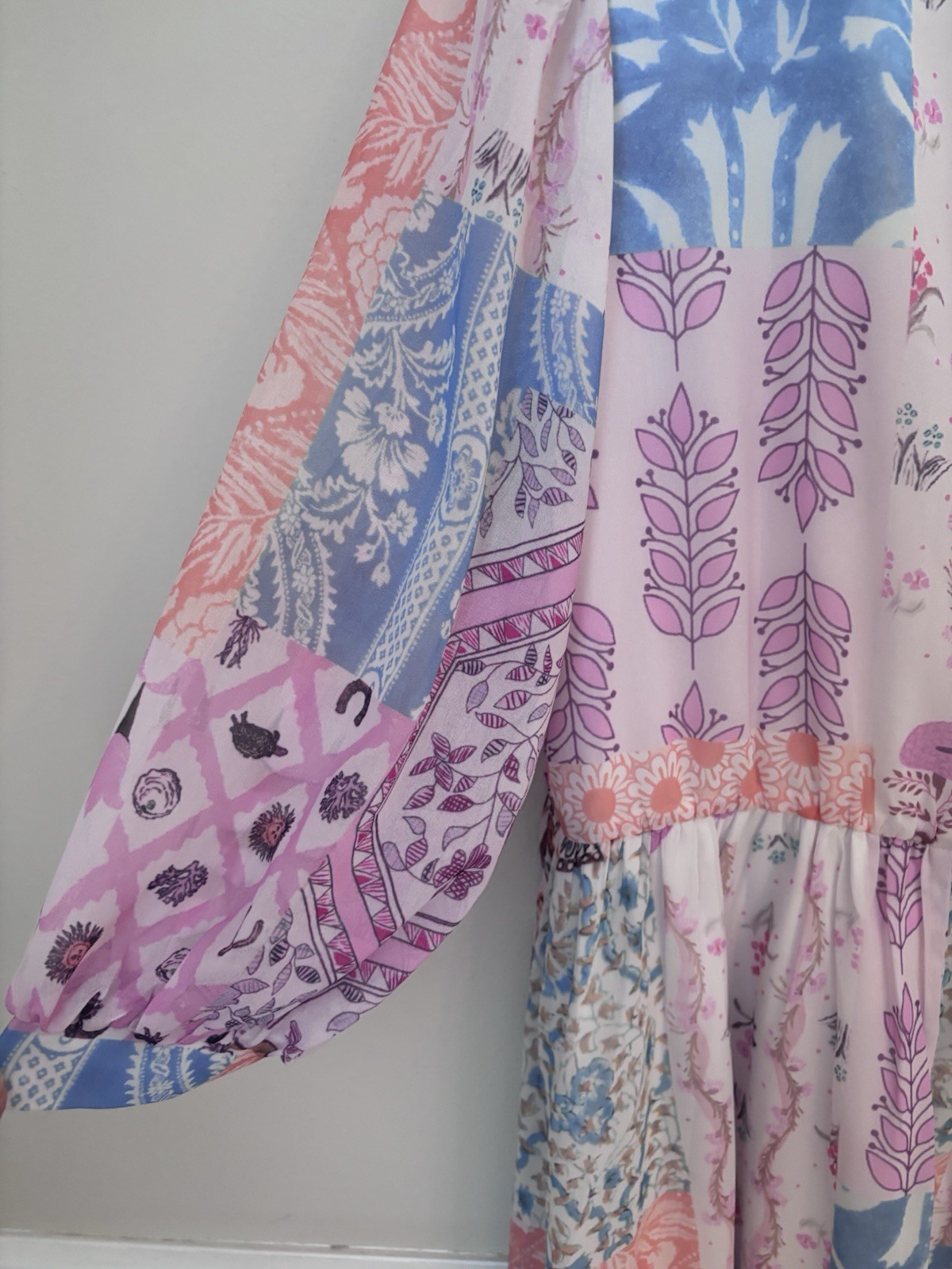 NWT Chartou Size S Patchwork Boho Maxi Dress Floral Cottagecore Multicolor