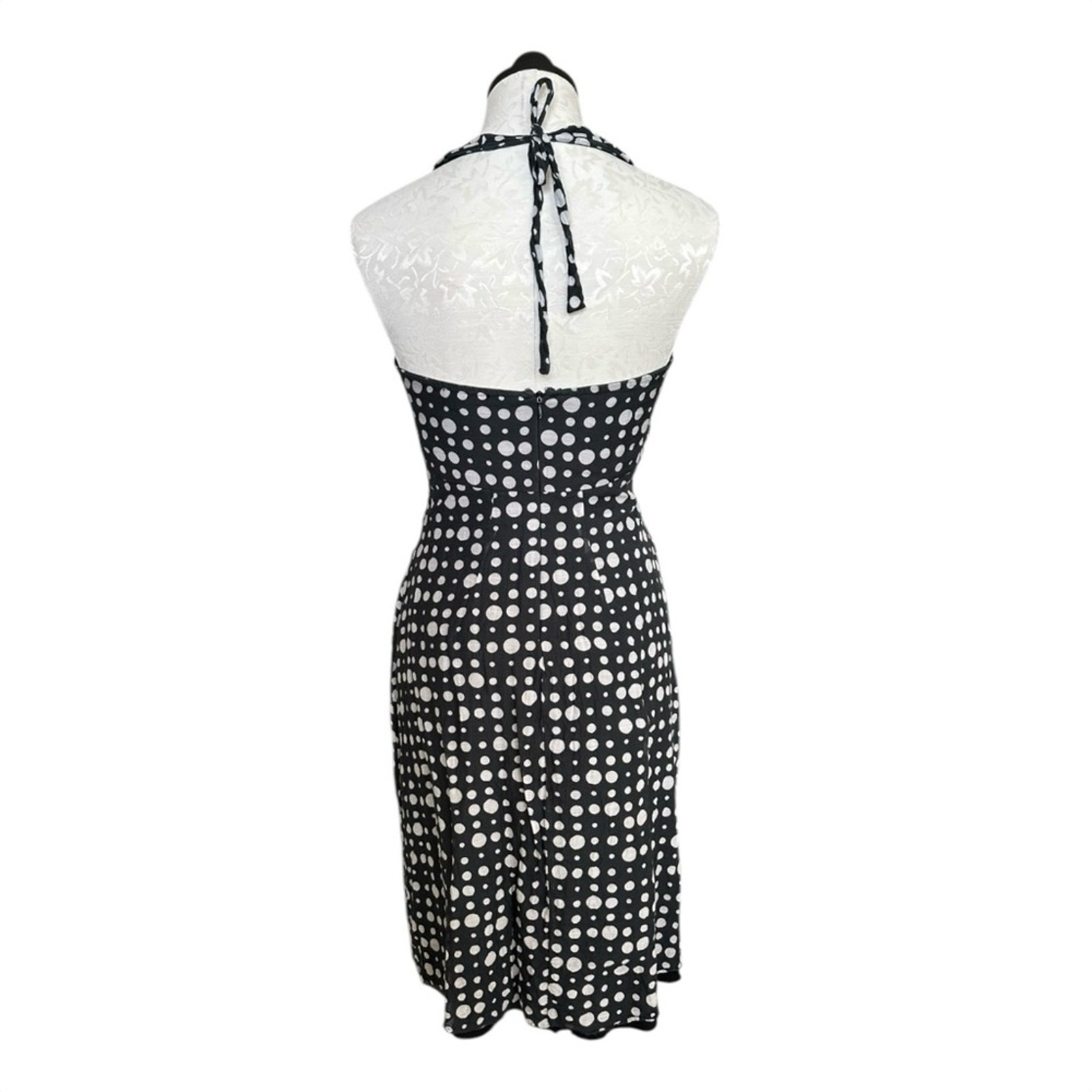 Maria Bianca Nero Silk Polka Dot Halter Dress Black White Lined Back Zip Size S