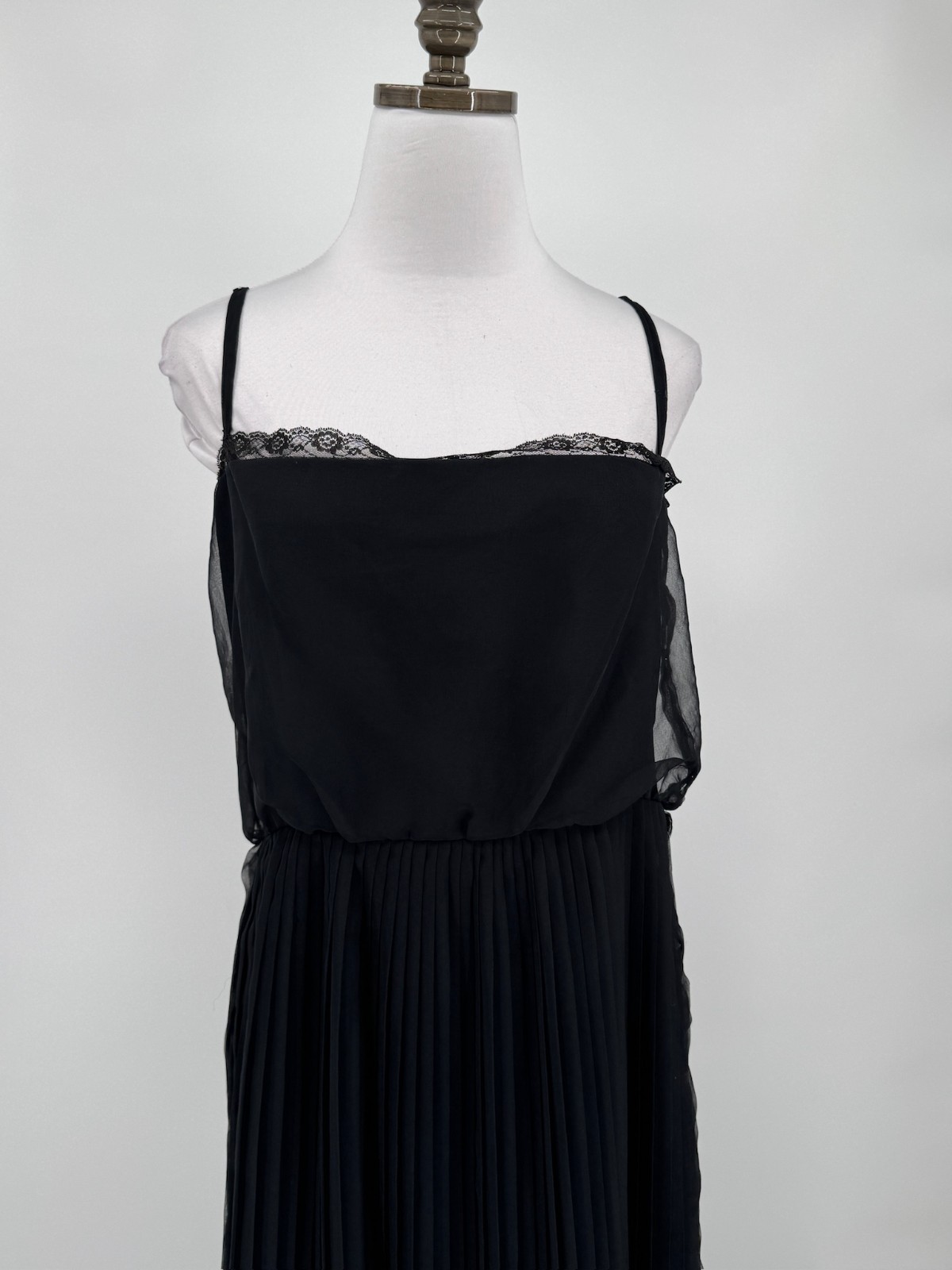 Adele Simpson I. Magnin Vintage 70s Black Chiffon Pleated Sleeveless Maxi Dress