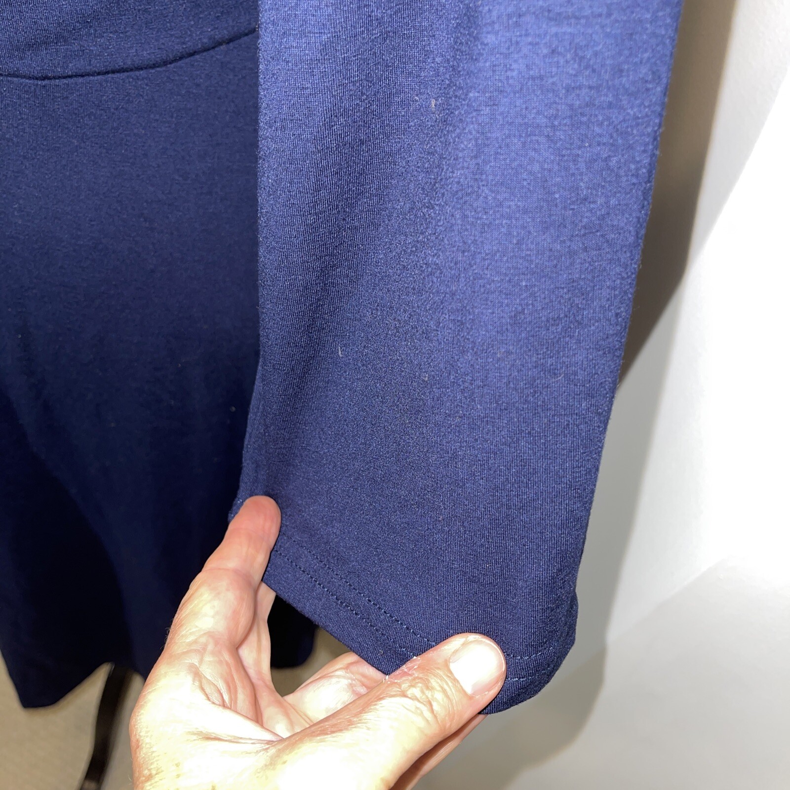 Bedoar Plus 20 Navy Blue 3/4 Sleeve Pockets Cotton Poly Dress Vneck Solid New