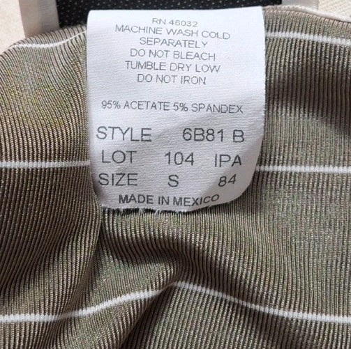 VTG N TOUCH SzS Acetate Slinky Taupe & White Striped Sleeveless Tank Midi Dress