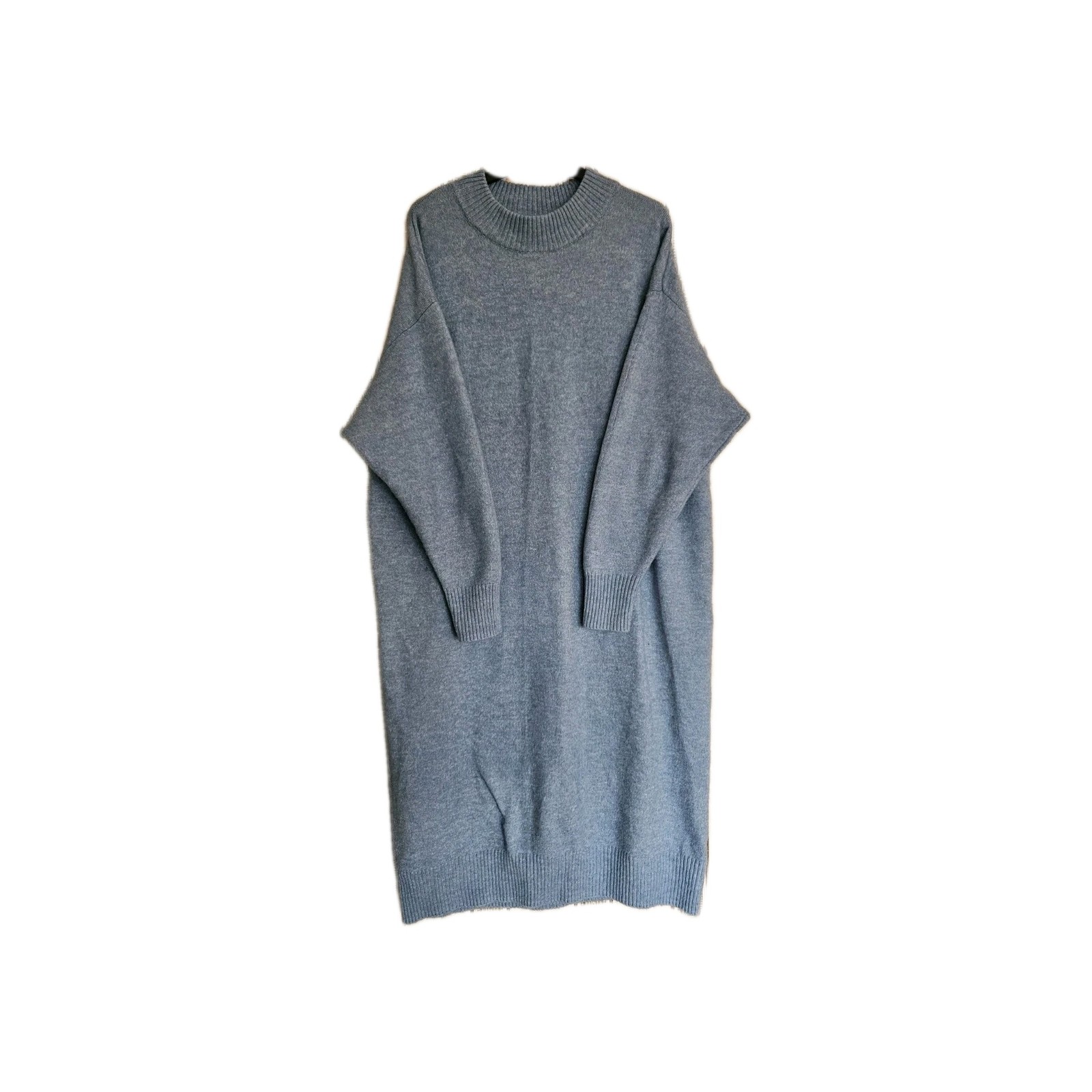 Monki Wool Blend Sky Blue Knit Cosy Long Jumper Dress Size M Oversized