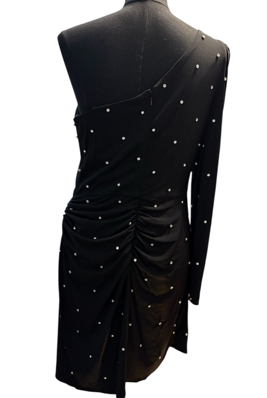 Mac Duggal 55667 Rhinestone Encrusted One Shoulder Long Sleeve Mini Dress Size 8