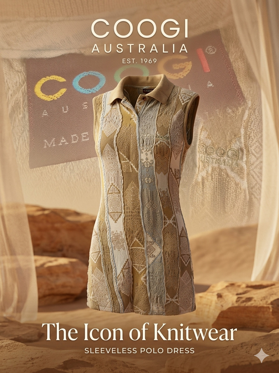 Vintage COOGI Australia Sleeveless Knit Polo Dress Tunic – Earth Tones, Size L