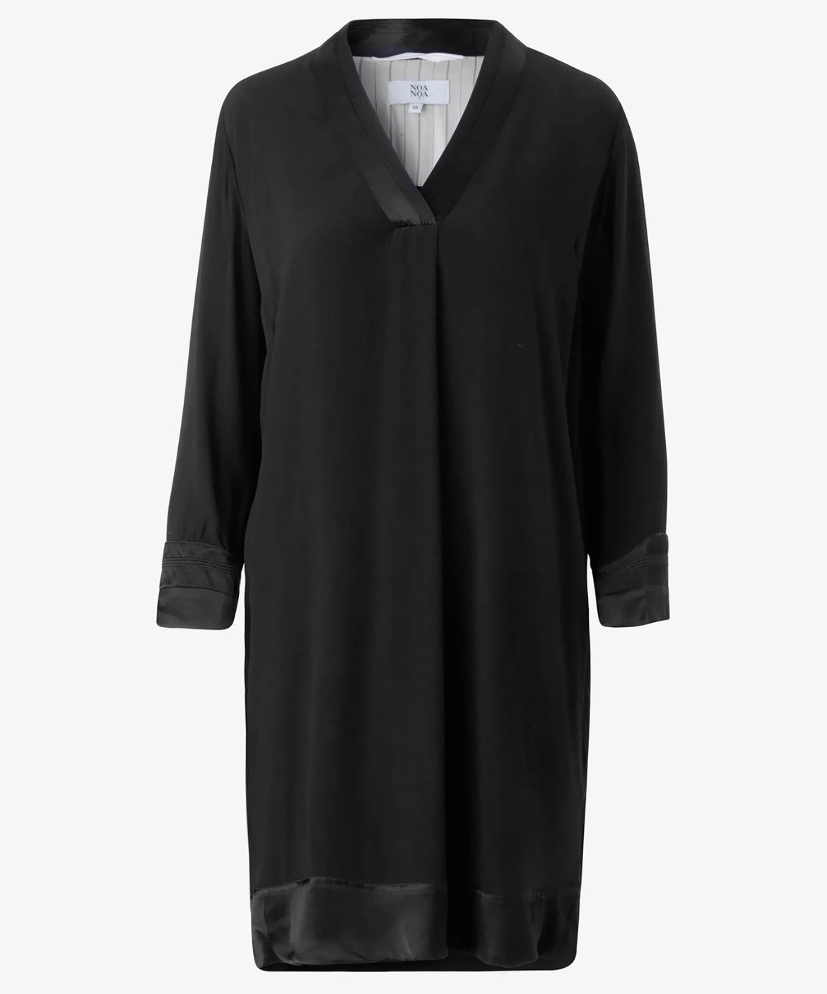 Noa Noa Dressy Crepe Dress EU 40 US 8 V-Neck Satin Trim 3/4 Sleeve 100% Viscose