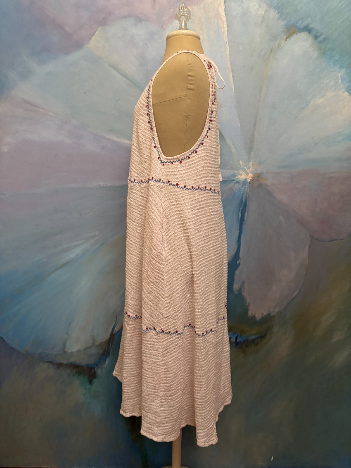 Boho Western Embroidered Midi Dress Cream Cottagecore Prairie A-Line Kimchi Blue