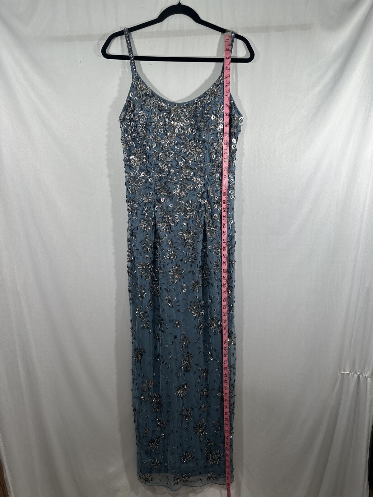 NWT Mac Duggal [ 10 ] 5477 Floral Embellished Scoop Neck Gown in Slate Grey J785