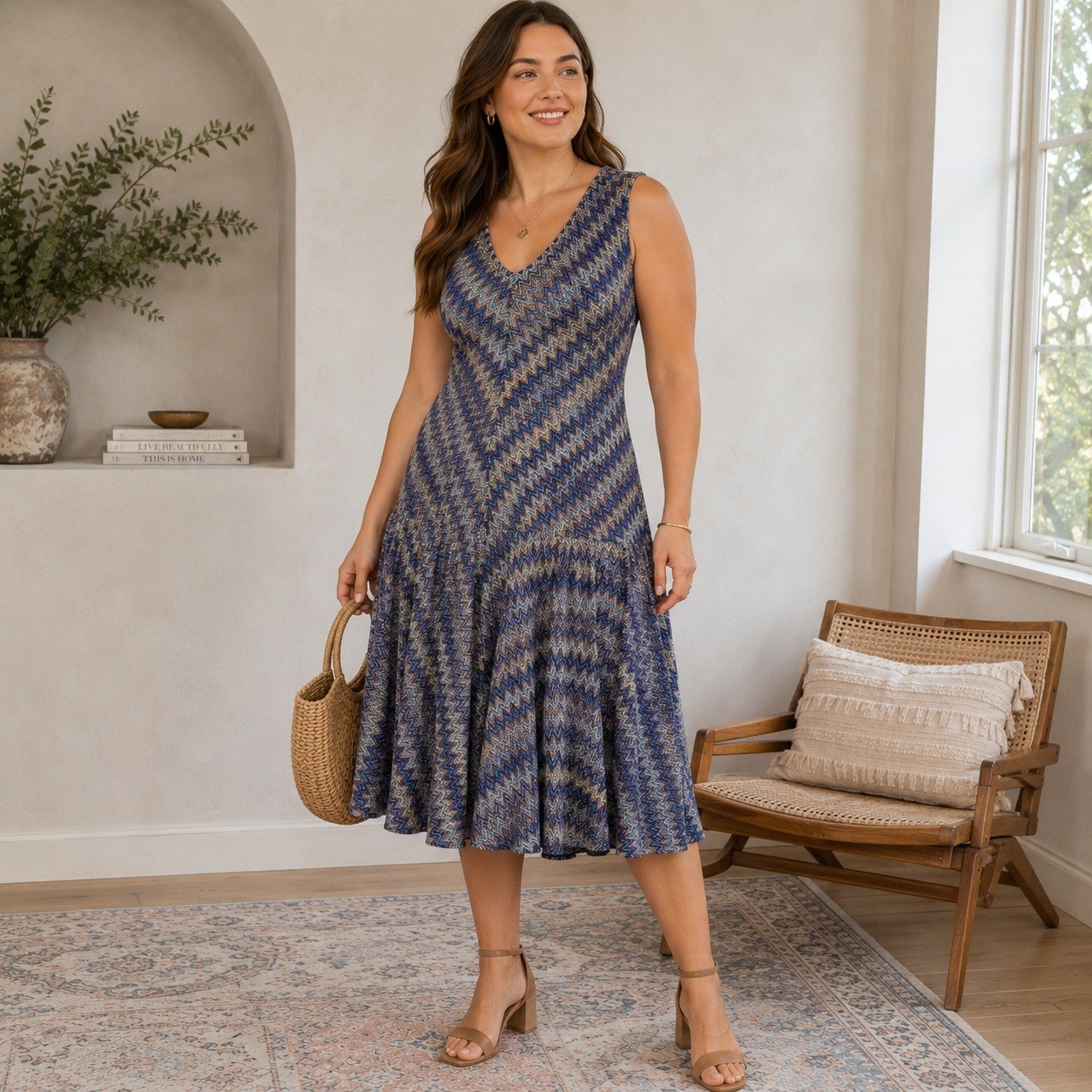 Maeve Anthropologie Chevron Knit Drop Waist Swing Dress Multicolor Women’s Large