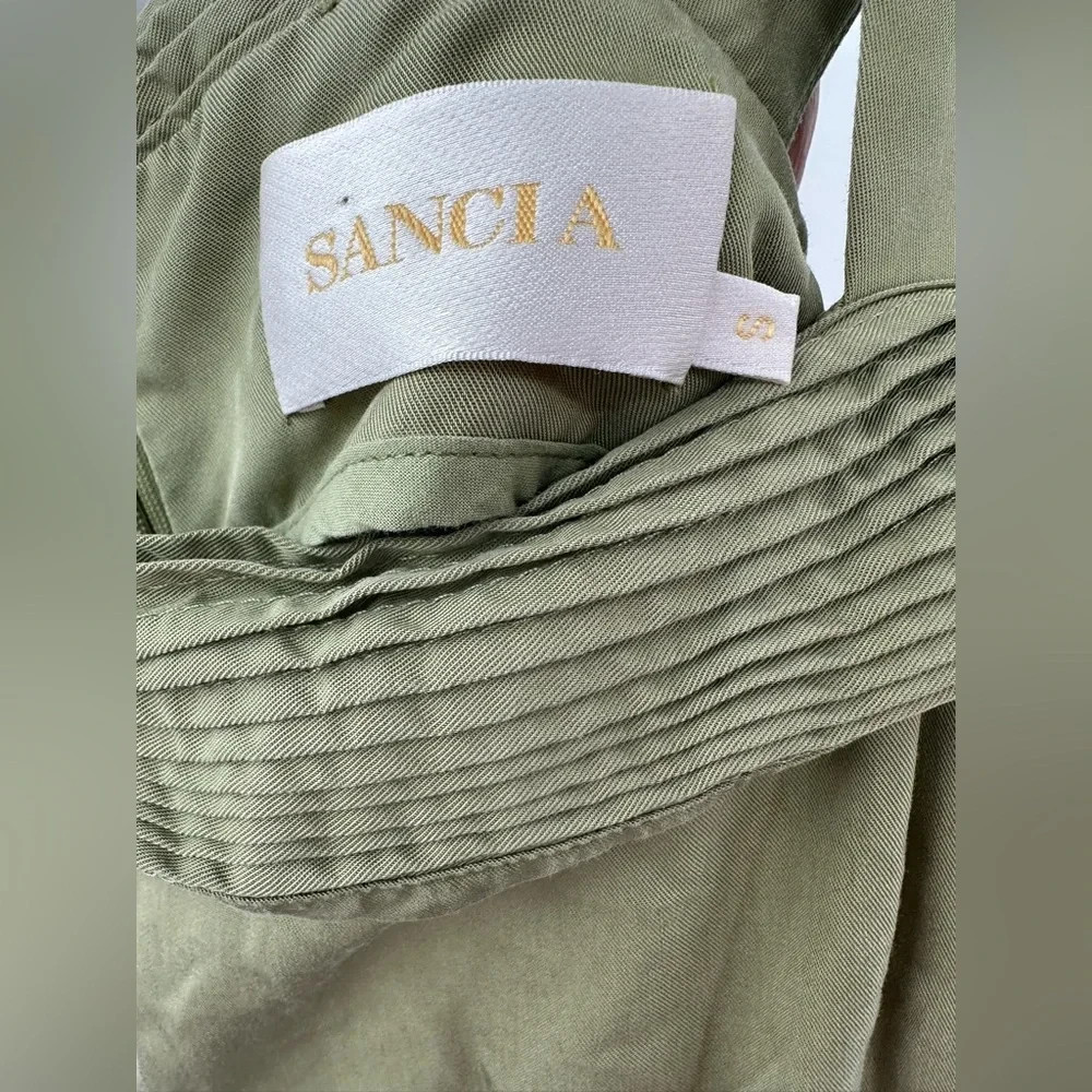 Sancia Olive Green Wide Strap Pleated Neckline A-Line Dress Size Small