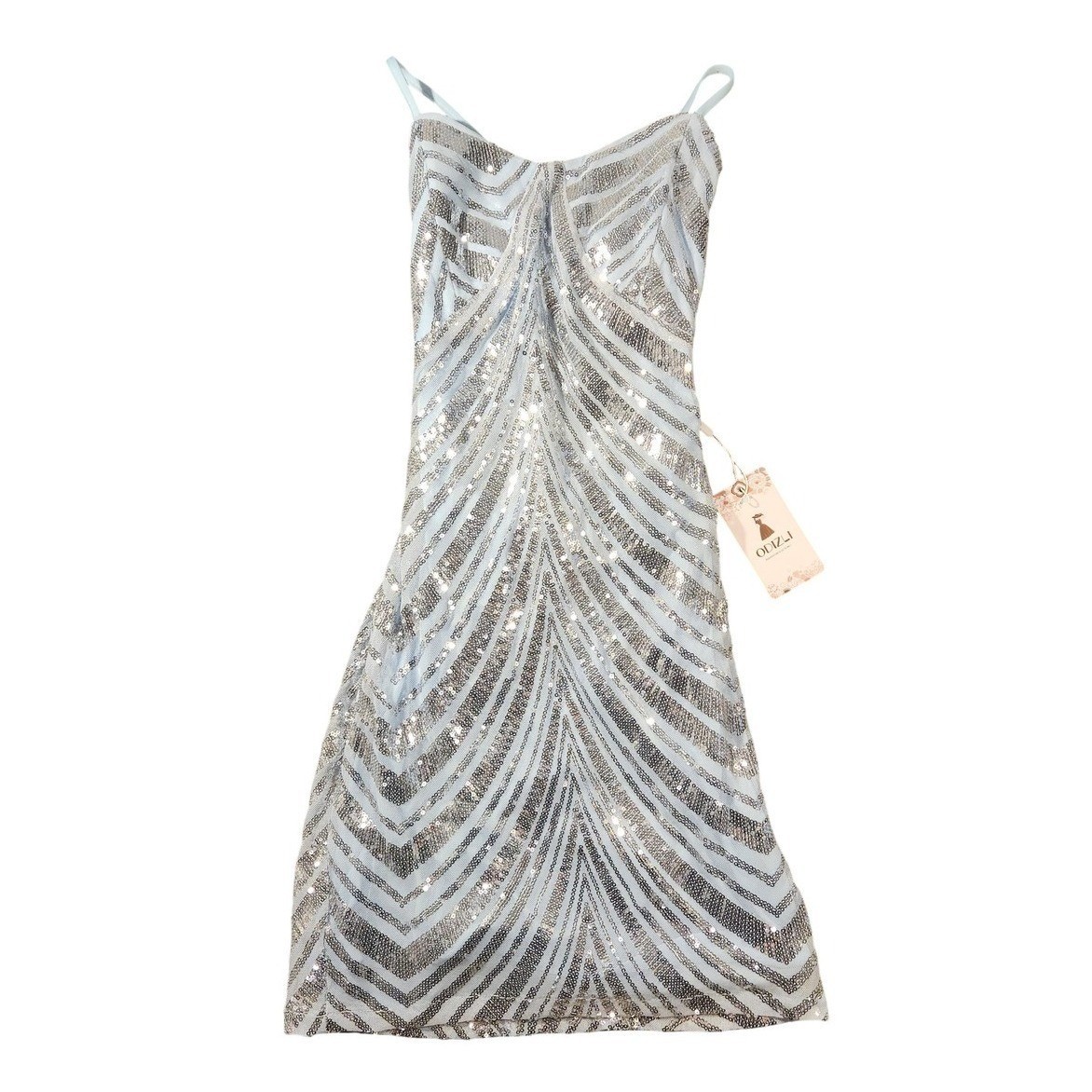 ODIZLI Dress Womens XS Blue Sequin Chevron Bodycon Mini Mermaid Party Cocktail