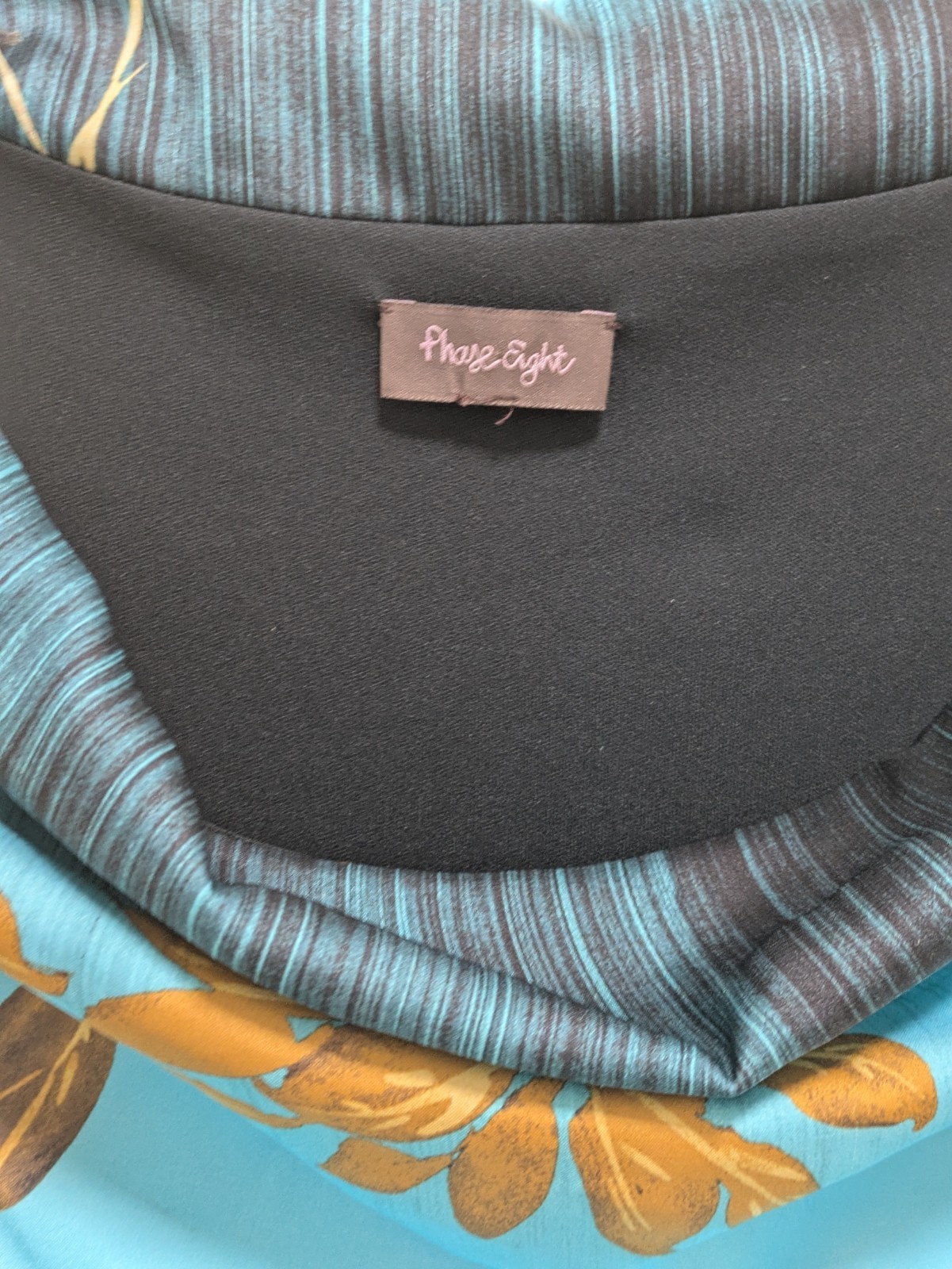 Phase Eight Pencil Dress Size 8 Black & Turquise Sleeveless cowl neck used good