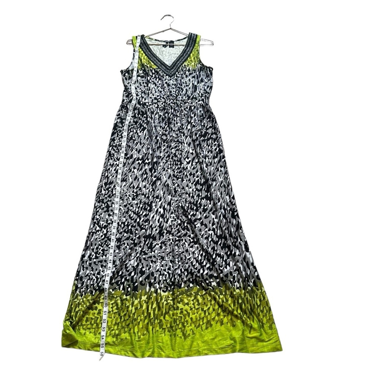 New Directions Beaded V-Neck Sleeveless Multicolor Camouflage Maxi Dress large