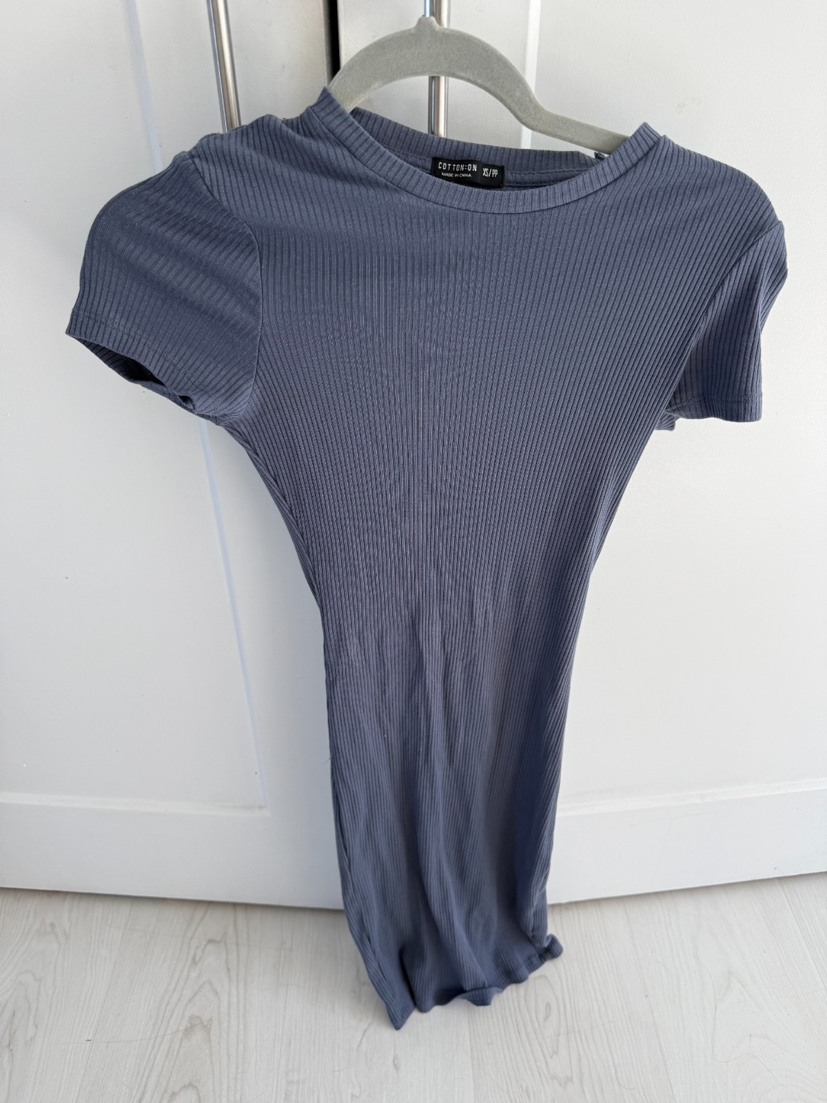 COTTON ON Ribbed Short Sleeve Bodycon Midi T-Shirt Dress Size Small Cobalt Blue