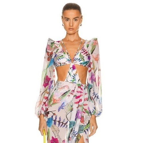 PatBO Zamia Floral Cut Out Bodysuit & Fringe Pareo Skirt Set US L/6 Beach Dress