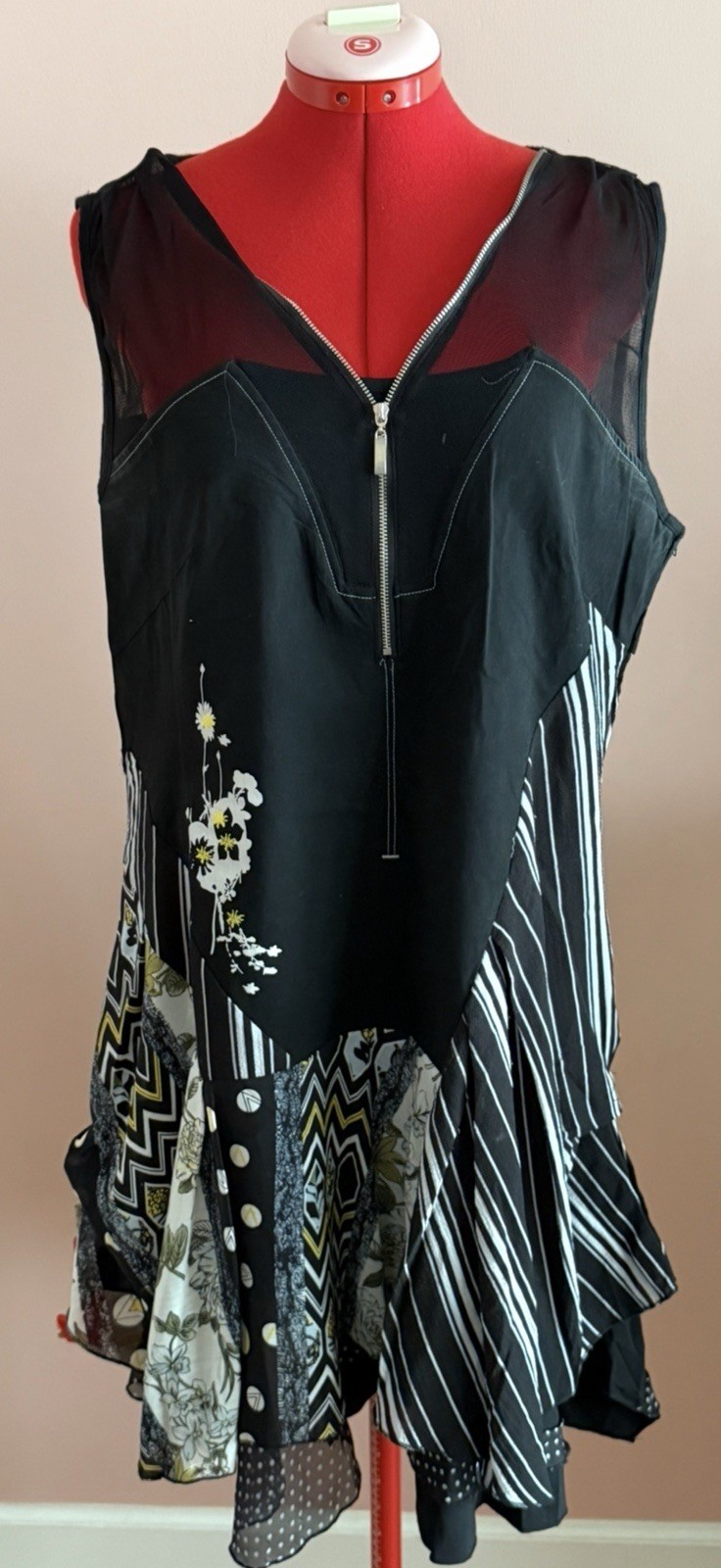 C’Fait Pour Vous Paris Dress Boho Frilly DressAsymmetrical Mesh Sundress Size-6
