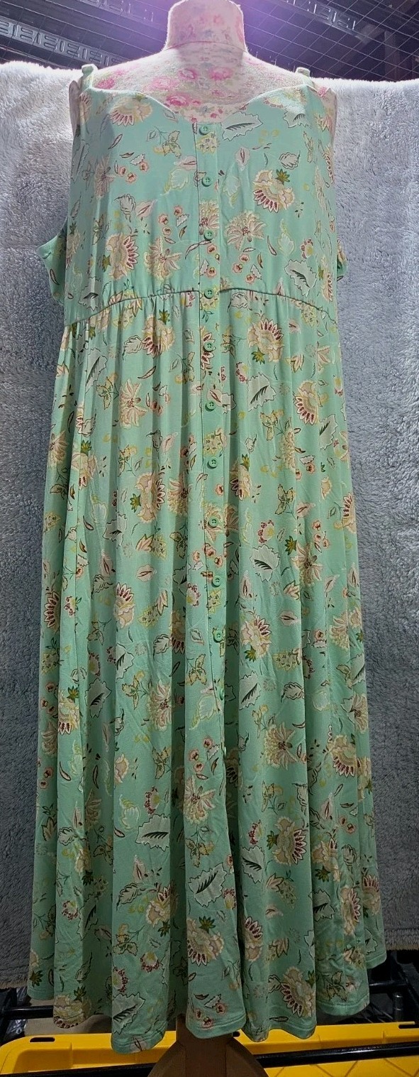 Torrid Midi Super Soft Button-Front W/ Pockets Green Floral Skater Dress 5 XL