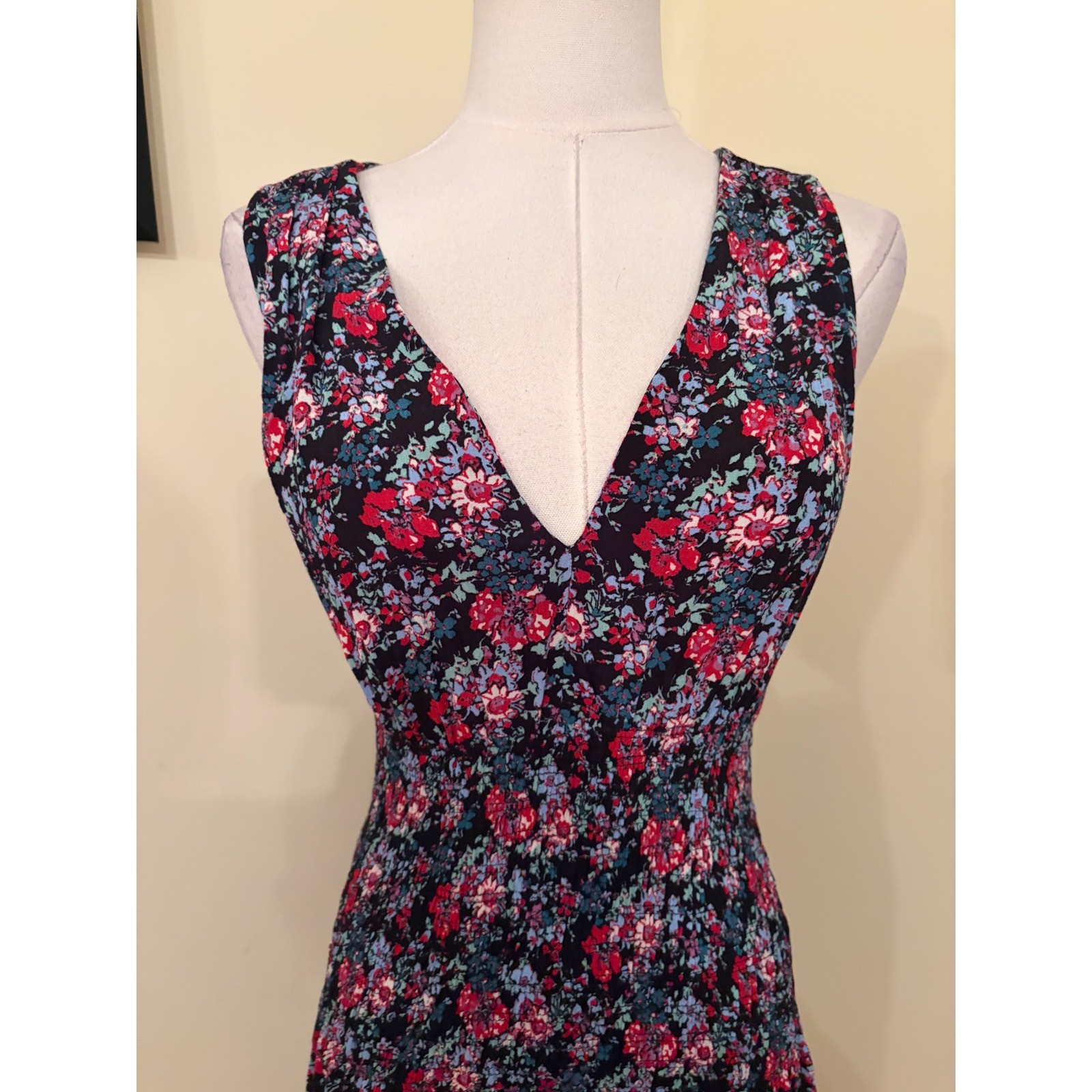 Maje Lolita Floral Smocked V-Neck Mini Dress Multicolor Viscose Size 2 M