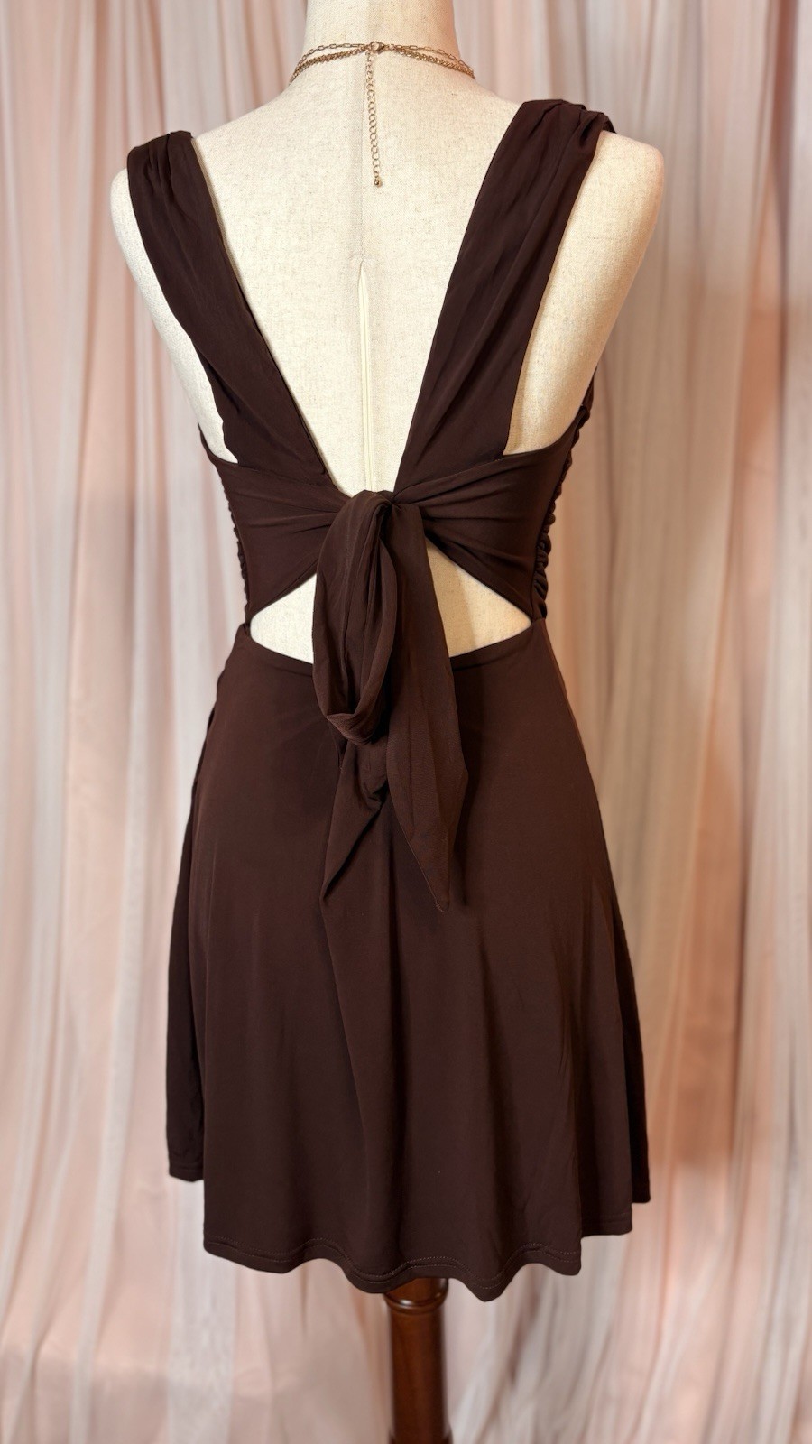 Lulus Brown Ruched Tie Back Mini Dress Sleeveless Cutout Bodycon Size Large