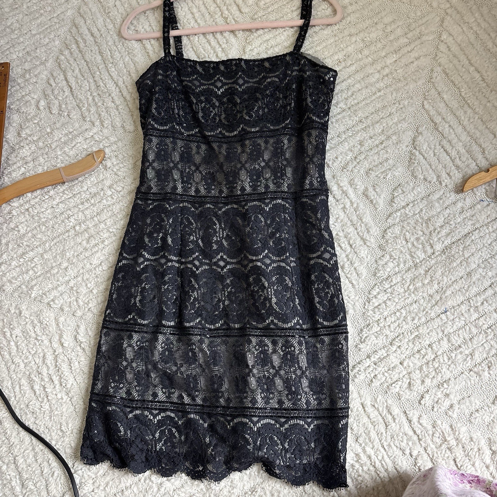 Vintage Black Lace Mesh Beaded Sequin Dress
