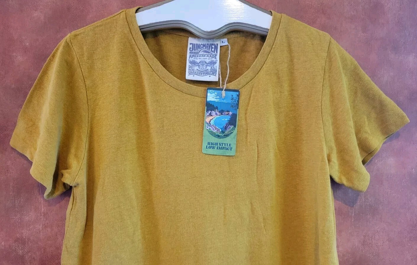 NWT Jungmaven Rae Line A-line Mustard L Midi Tee Shirt Dress Hemp Org Cotton