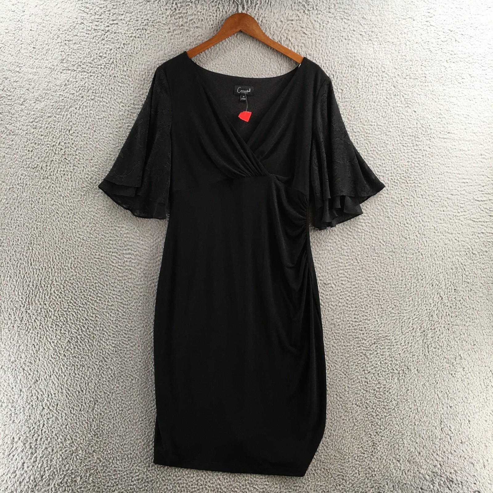 Connected Apparel Flutter Sleeve Sheath Dress Womens 14 Black Short Sleeve NEW