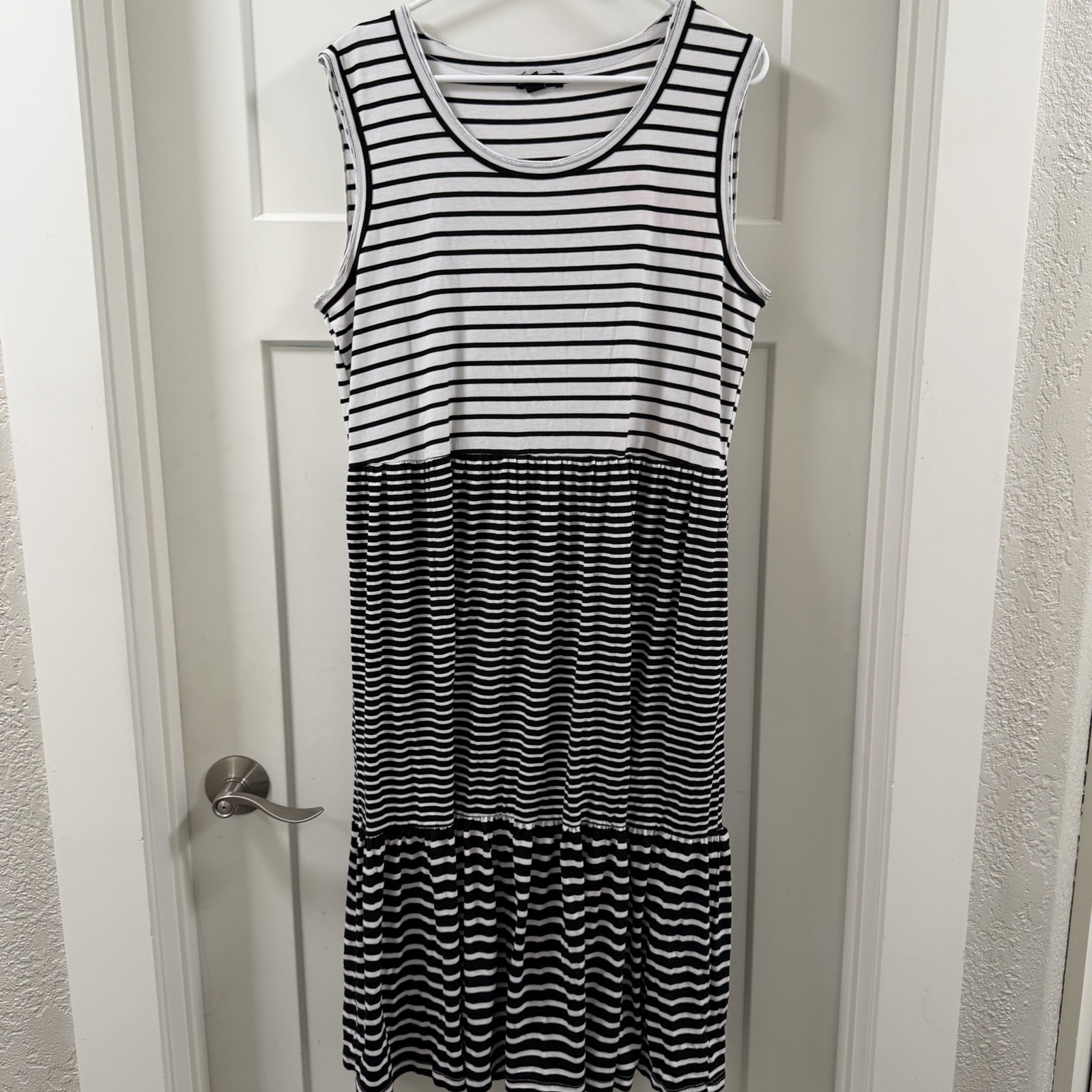 Nina Leonard Black & White Striped Three Tiered Sleeveless Sundress XL