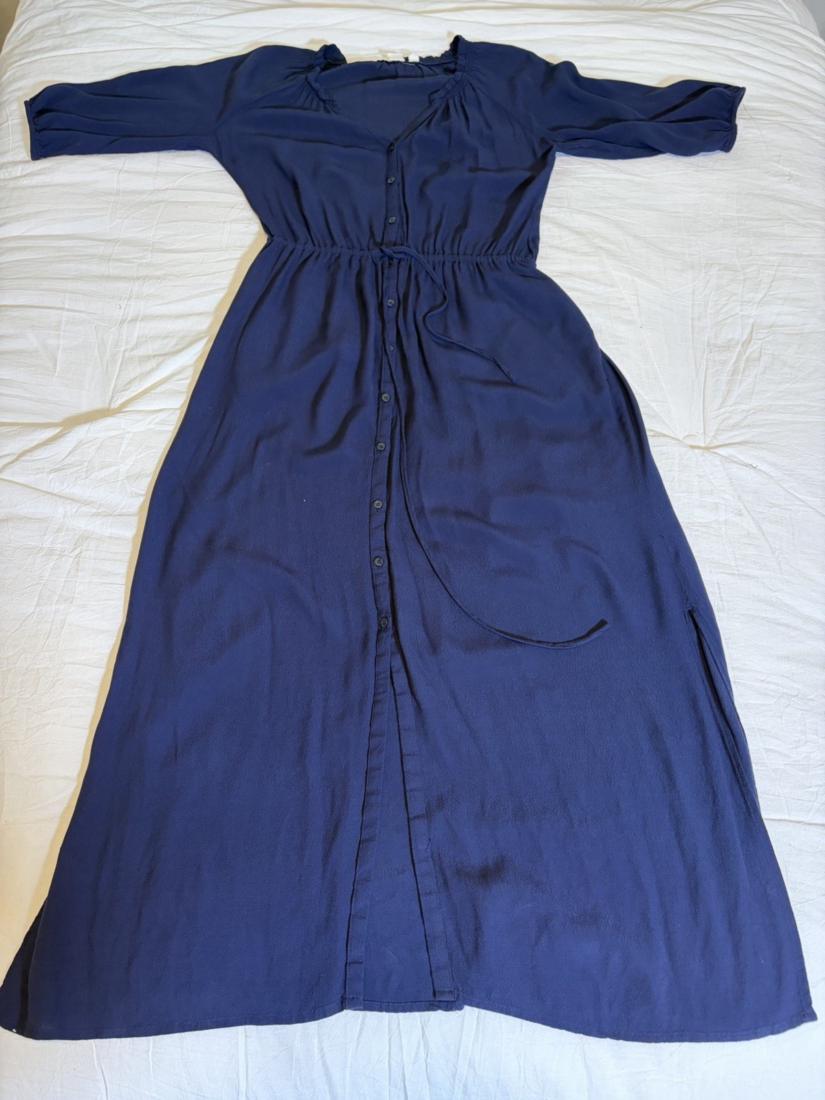 GAP Navy Maxi Dress~M~Button Front Rayon Crepe Tie Waist Versatile Office Party