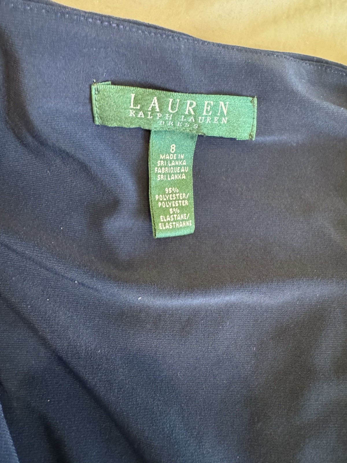 Lauren Ralph Lauren Navy Blue Wrap Ruched Cocktail Sheath Dress Drape Neck 8