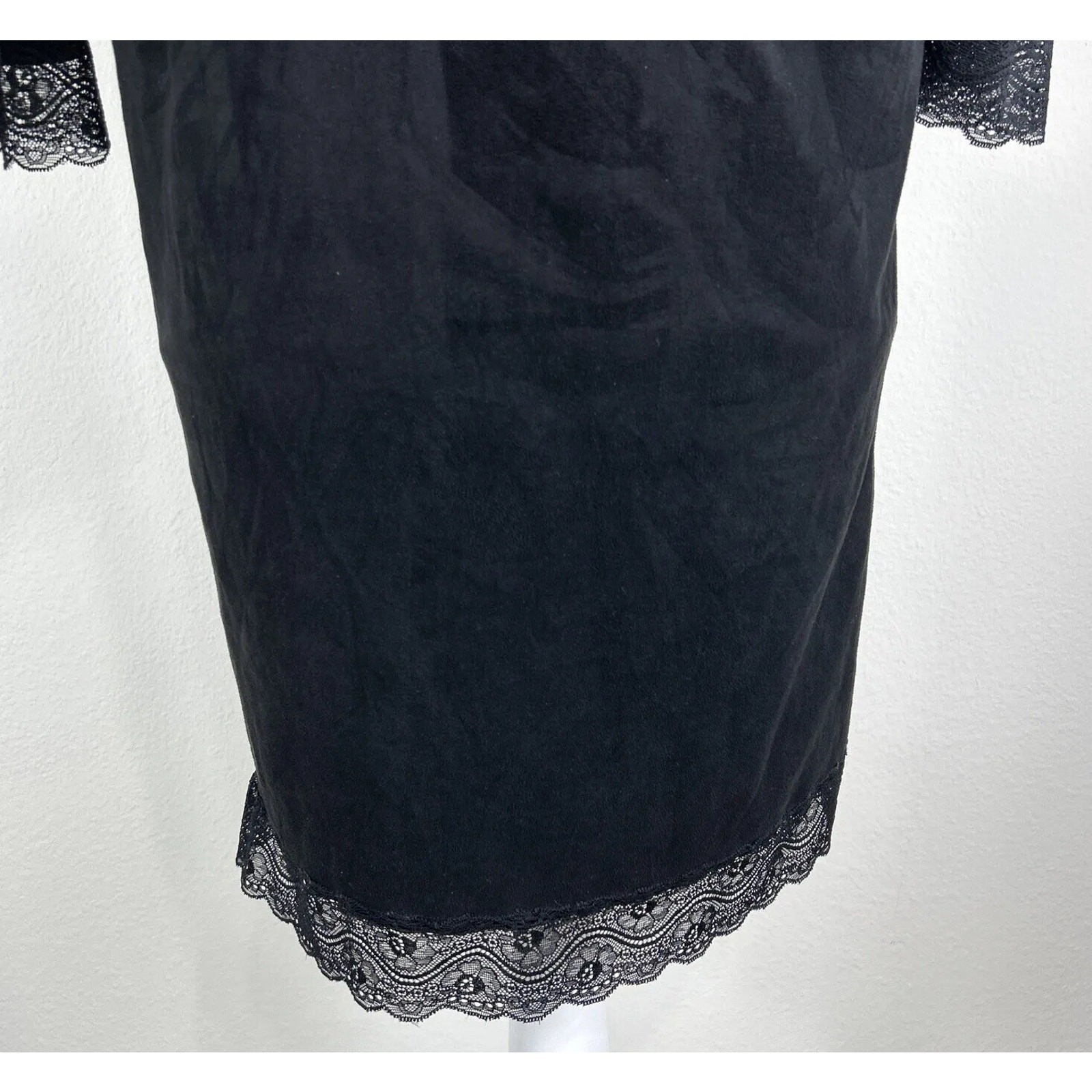 Zara Faux Suede Combined Lace Shift Dress Mini Black LBD Tunic Size Medium