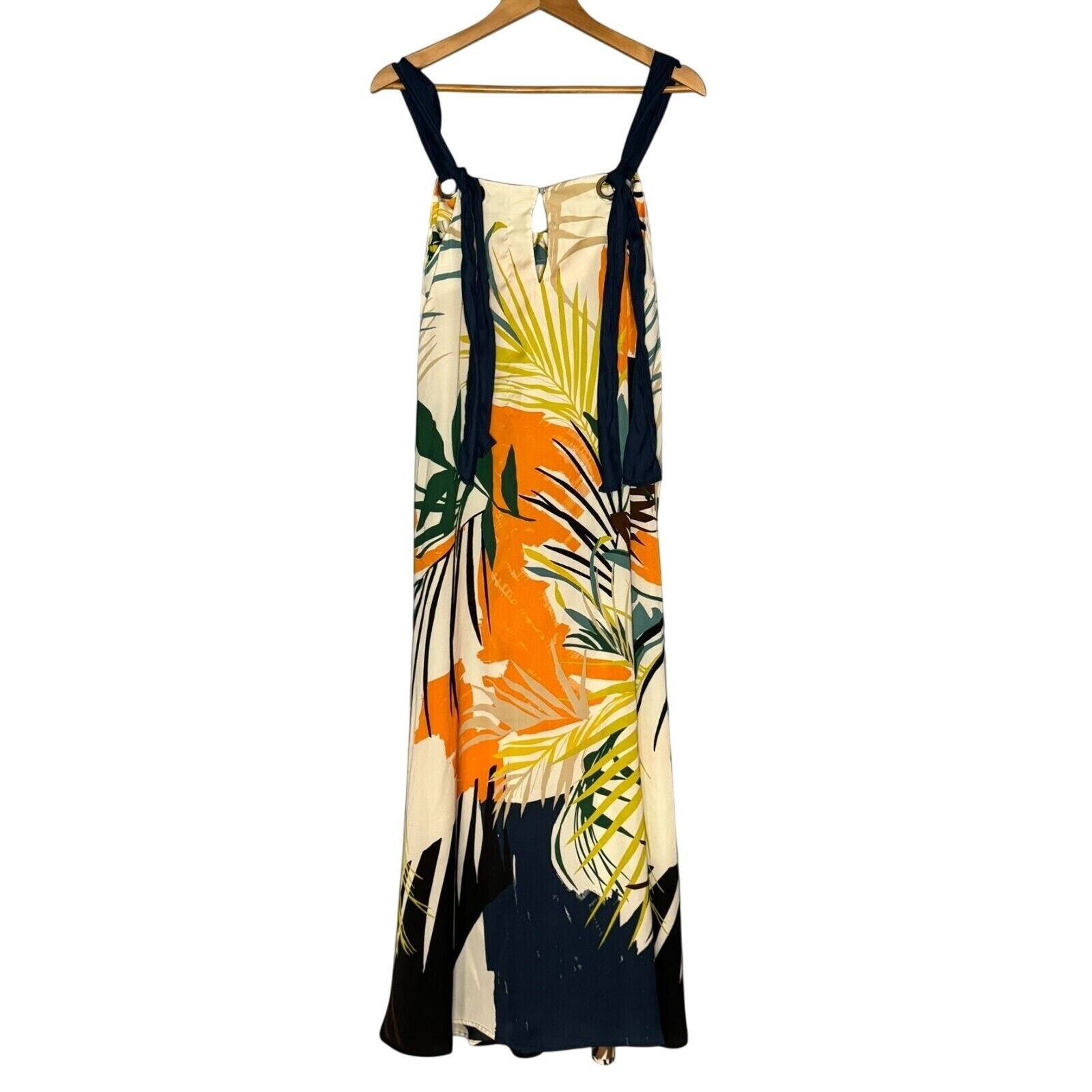 FOREVER 21 Maxi Dress S Tropical Leaf Print Tie Shoulder Vacation Boho Classic