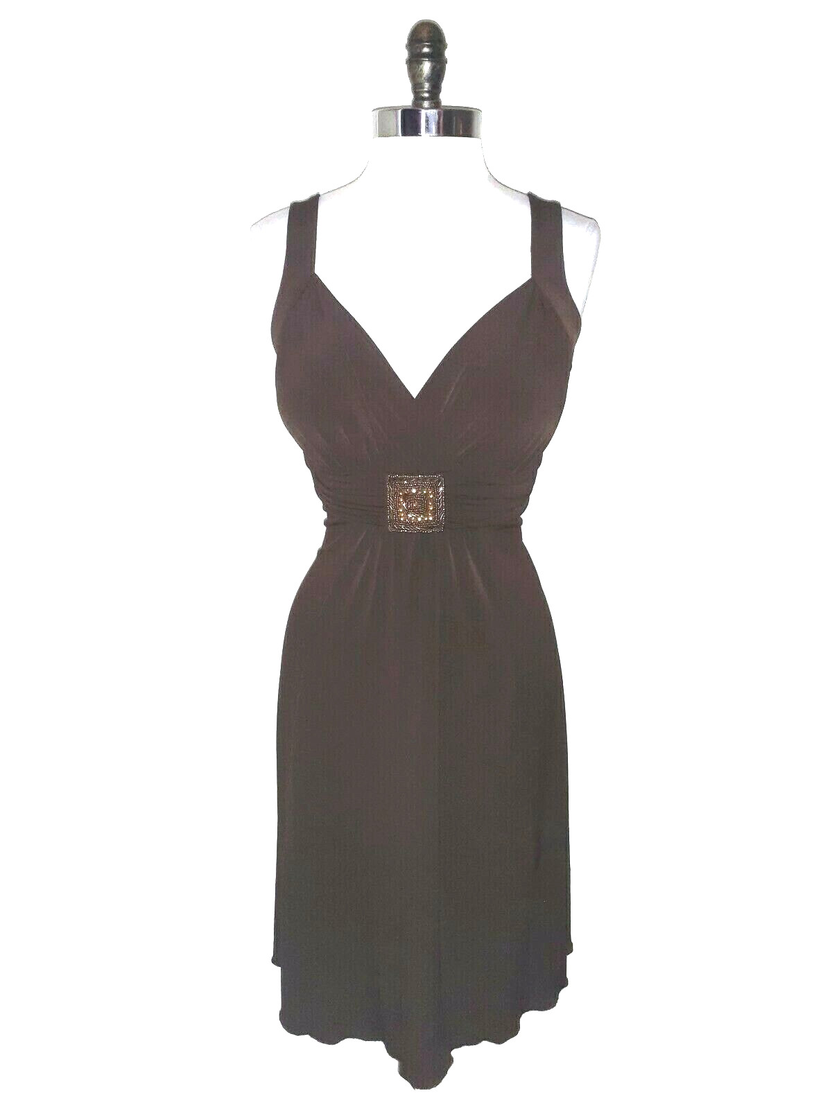 EN FOCUS STUDIO Size 16 A-Line Dress Brown Beads Sparkles Sleeveless Stretch