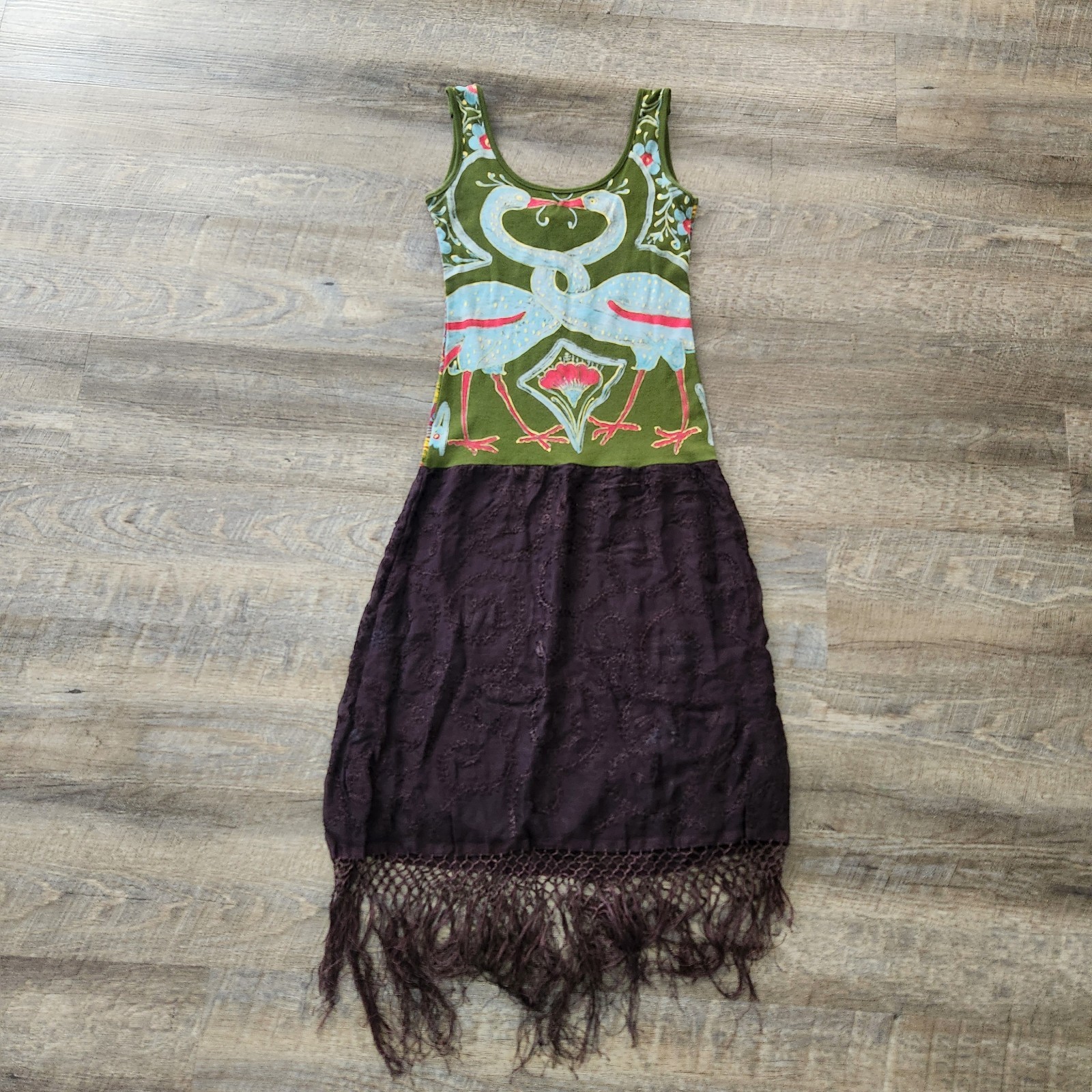 Custo Barcelona Fringe Dress Womens Size Small Abstract Embroidered Y2k Tropical
