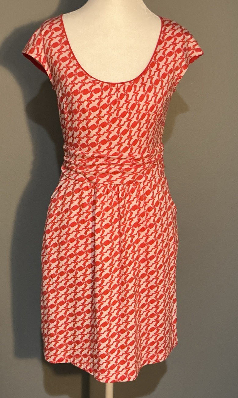 Boden Size 4 Petite Margot White Dove Bird Print Jersey Dress Scoop Neck