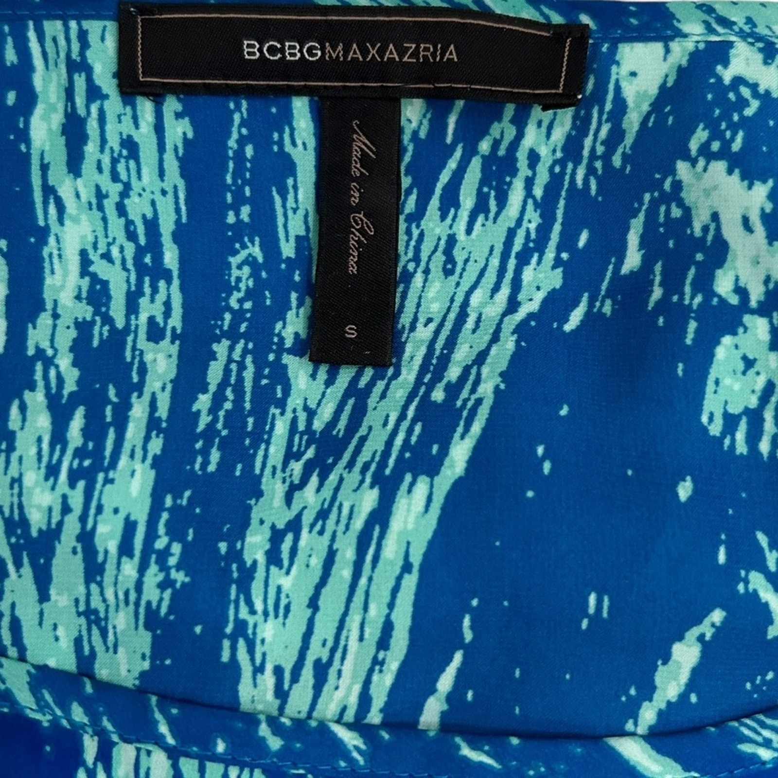 BCBGMaxAzria Small Blue Green Teal Combo Urika Tie Waist Asymmetric Dress