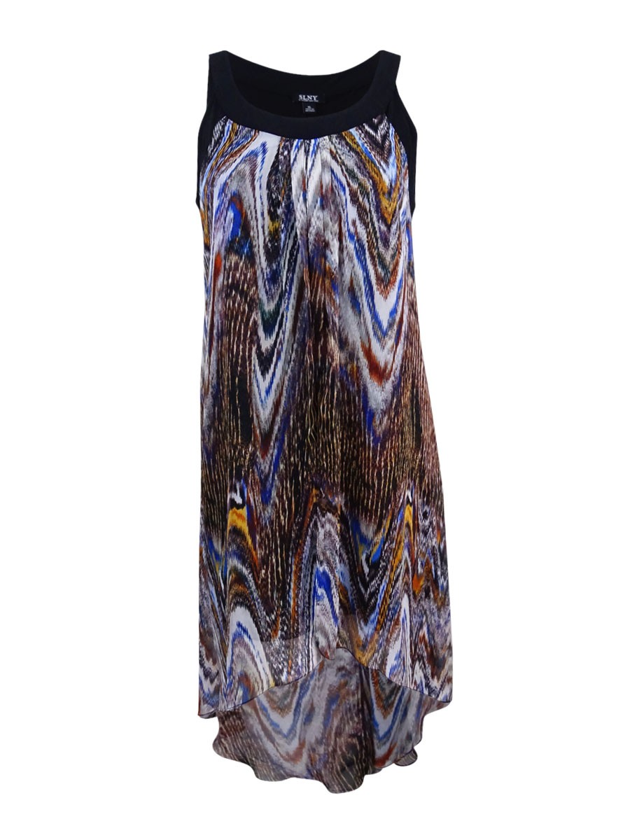 SL Fashions Women’s Printed Chiffon High-Low Dress (S, Multi)