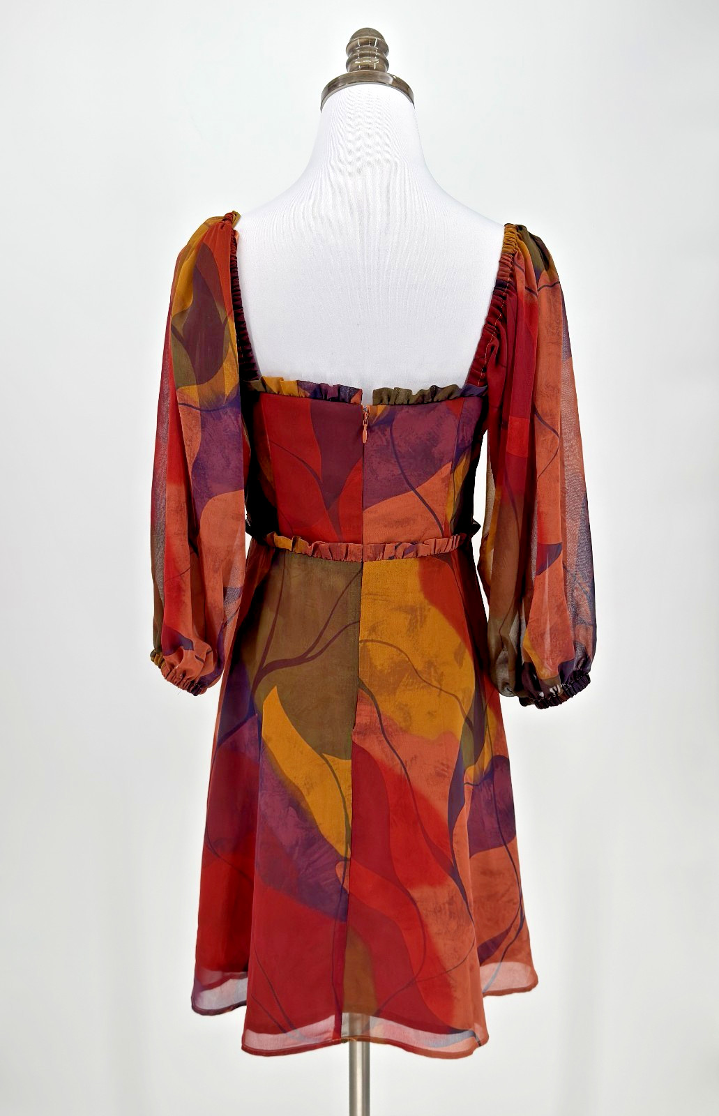 Hutch Adela Burgundy Red Abstract Balloon Sleeve Sweetheart Mini Dress Sz 4