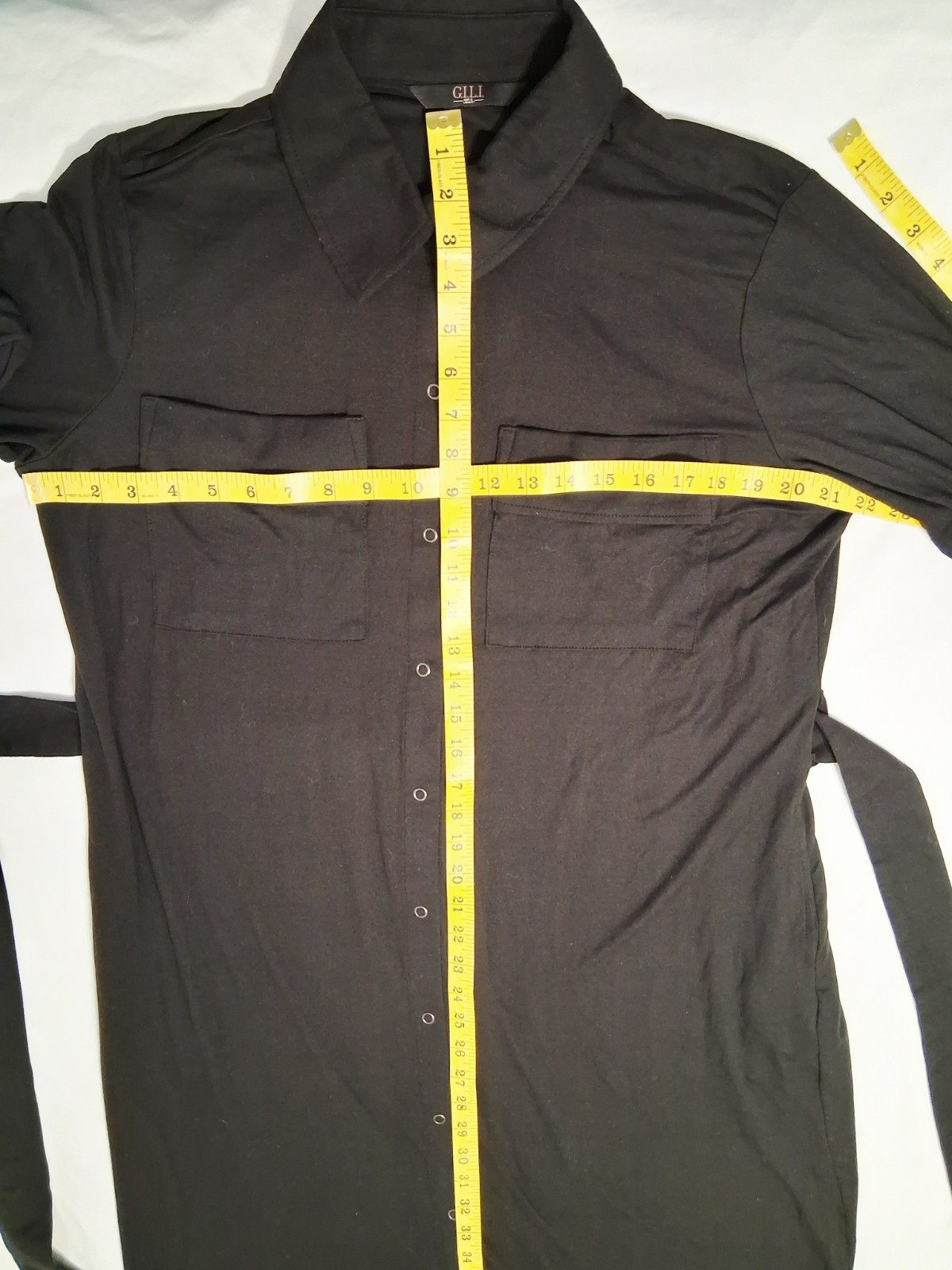 Black Jersey Shirt Dress Large Lightweight Belted Snap Close Collar Career NWOT