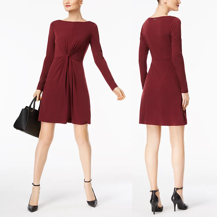 MICHAEL Michael Kors 3/4 Bell Sleeves Flounce Flared Drop Waist Mini Dress, PS